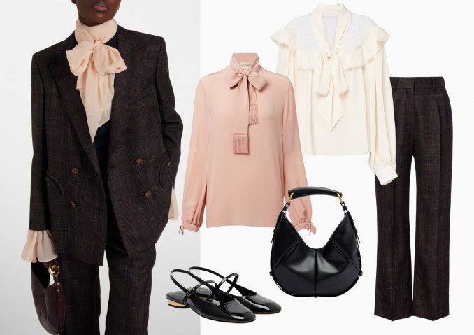 Kelnių kostiumas, „Blazé Milano“, palaidinės, „Valentino“, „Stella McCartney“, rankinė, „Saint Laurent“, bateliai, „Tod‘s“