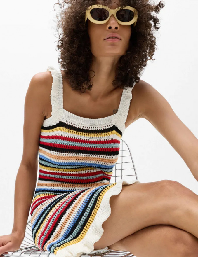 Cotton Rich Striped Knitted Mini Dress