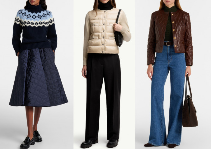 Dygsniuoti modeliai: sijonas ir švarkelis, „Moncler“, odinis švarkas, „Nili Lotan“