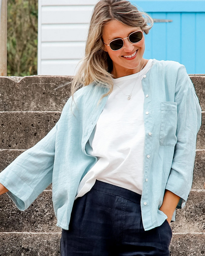 Hartford aqua linen shirt