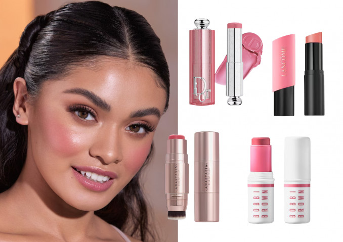 Kreminiai skaistalai: „Anastasia Beverly Hills Stick Blush“, „Backstage Rose Glow Stick“ („Dior“), „Shape Sticks Blush“ („Lancome“), „Skin Enhancer Multi-Stick“ („Bobbi Brown“)