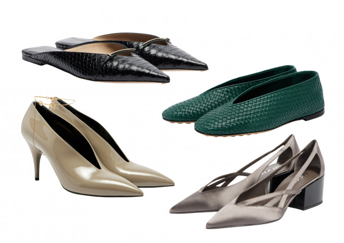 sijonais. Bateliai: „Tom Ford“, „Gucci“, „Bottega Veneta“, „Prada“