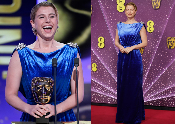 Aktorė Jessie Buckley Britų akademijos kino apdovanojimuose